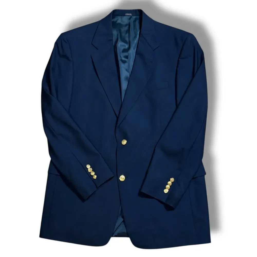 Vintage Hart Schaffner Marx Blazer Mens Navy Gold Button Custom Union Made 42R